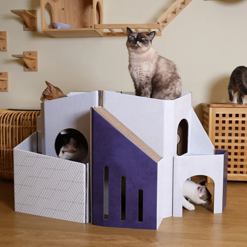 Mini Cat Mansion Foldable Cat House - D2 The Blue Hacienda
