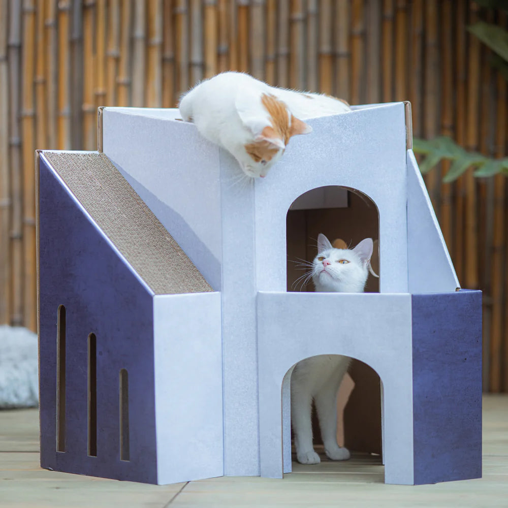 Mini Cat Mansion Foldable Cat House - D2 The Blue Hacienda