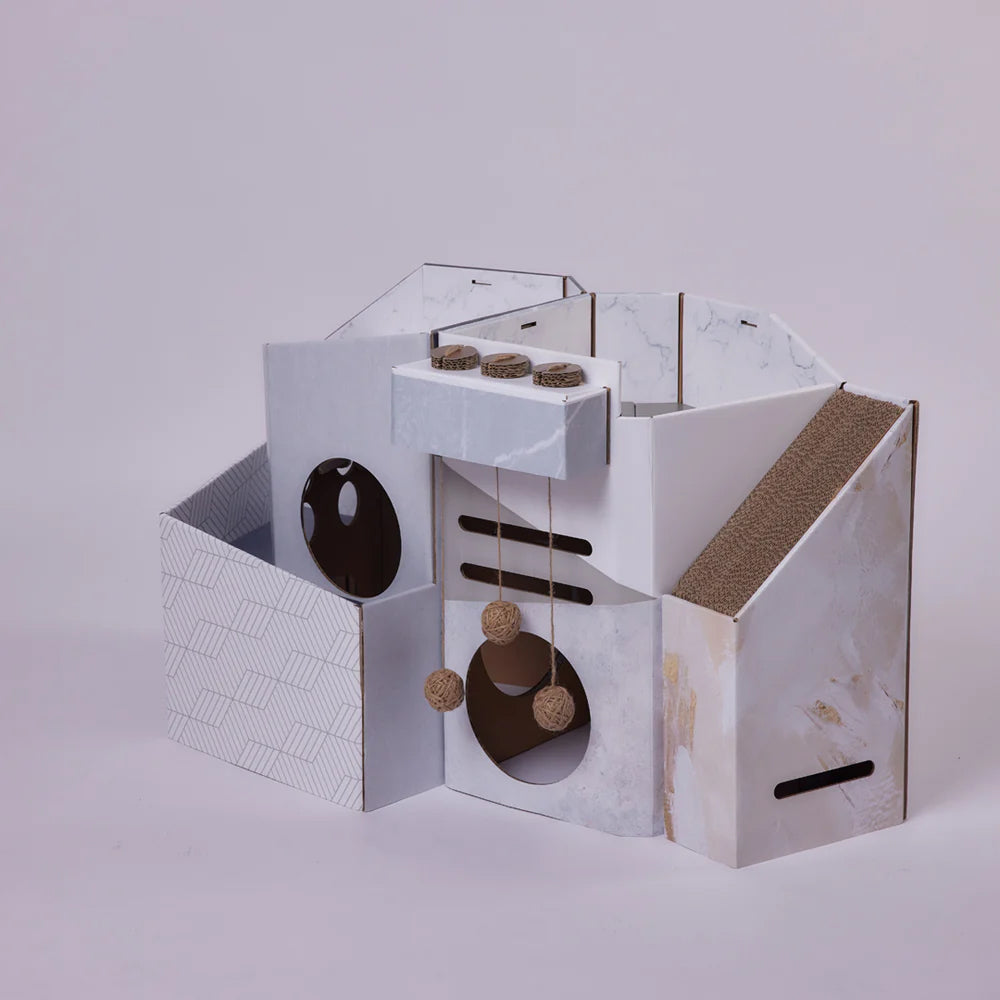 Mini Cat Mansion Foldable Cat House - D3 The Marbled Villa Foldable