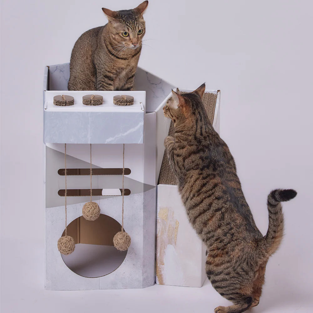 Mini Cat Mansion Foldable Cat House - D3 The Marbled Villa Foldable