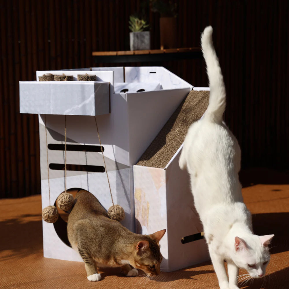 Mini Cat Mansion Foldable Cat House - D3 The Marbled Villa Foldable
