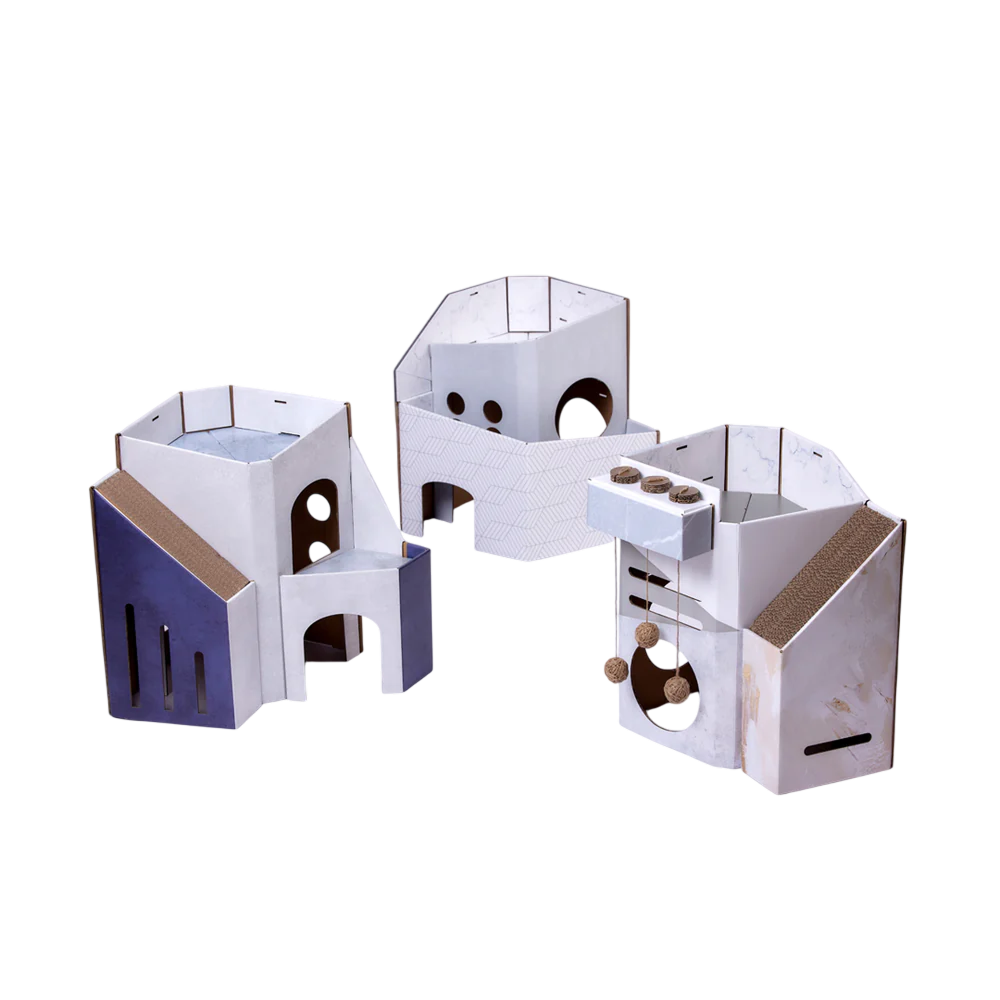 Mini Cat Mansion Foldable Cat House - D2 The Blue Hacienda